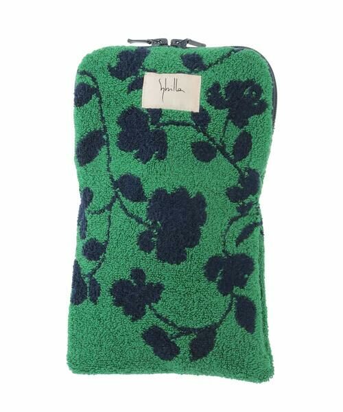 Sybilla / シビラ ハンカチ | ボタニカル柄ファスナー付きタオル（グリーン系）