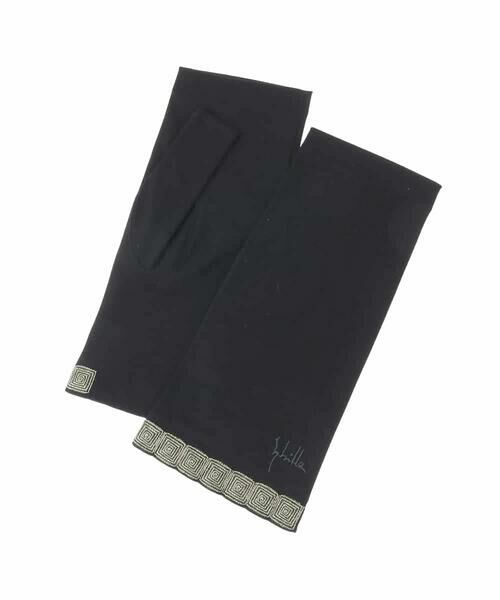 Sybilla / シビラ 手袋 | 【日本製/接触冷感】モチーフ刺繍UVフィンガーレス手袋（ブラック）