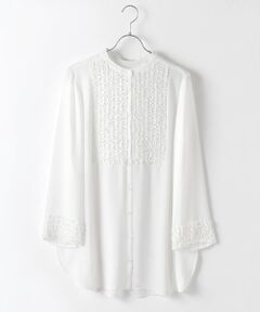 TABASA / タバサ チュニック | ポリエステルジョーゼットフリル付きスタンドカラーチュニック