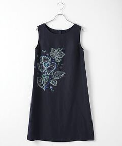 TABASA / タバサ ロング・マキシ丈ワンピース | リネンキャンバスフラワー刺繍ワンピース