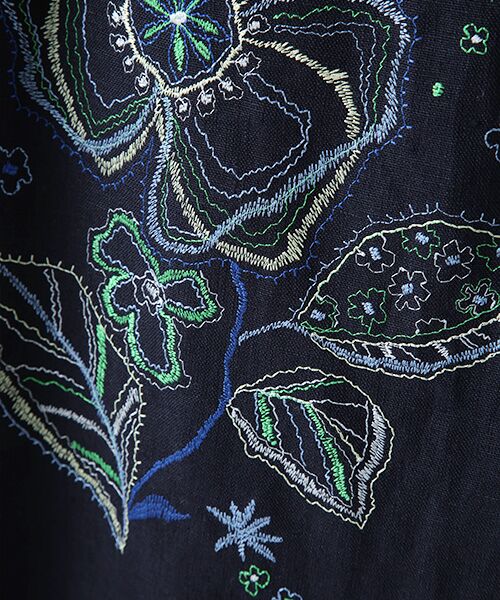 TABASA / タバサ ロング・マキシ丈ワンピース | リネンキャンバスフラワー刺繍ワンピース | 詳細6