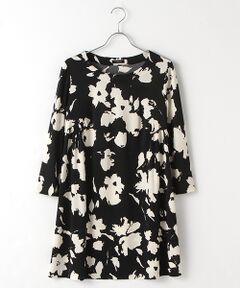 TABASA / タバサ チュニック | ポリエステルスムースバイカラーフラワープリントチュニック