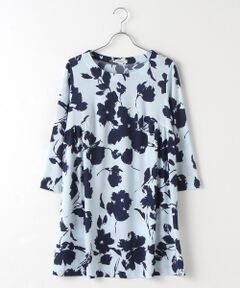 TABASA / タバサ チュニック | ポリエステルスムースバイカラーフラワープリントチュニック