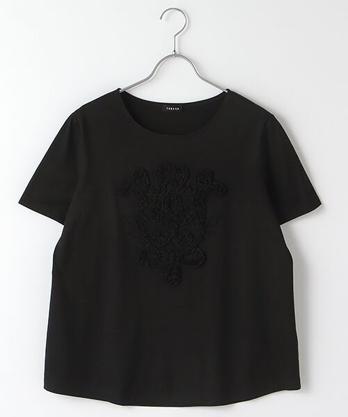 TABASA / タバサ カットソー | コットン天竺コード＆テープ刺繍Tシャツ（クロ）