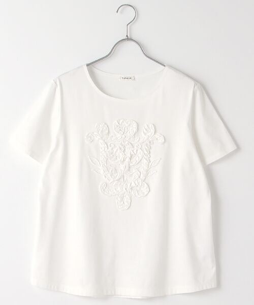 TABASA / タバサ カットソー | コットン天竺コード＆テープ刺繍Tシャツ（オフ）