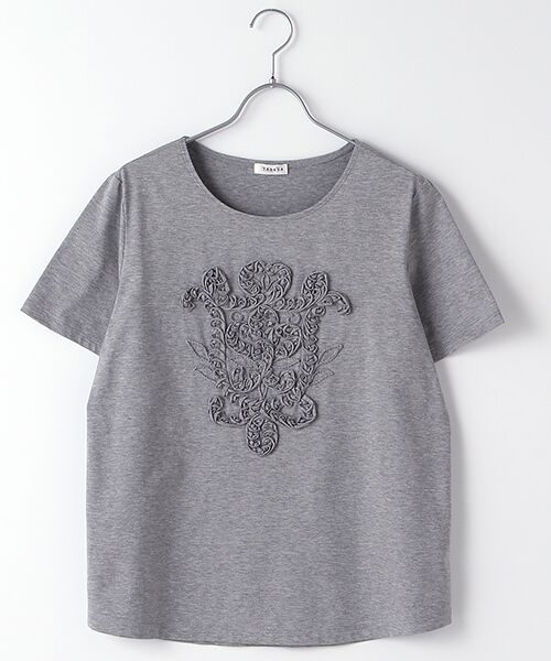 TABASA / タバサ カットソー | コットン天竺コード＆テープ刺繍Tシャツ（グレー）
