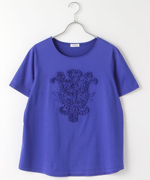 TABASA / タバサ カットソー | コットン天竺コード＆テープ刺繍Tシャツ（ブルー系）