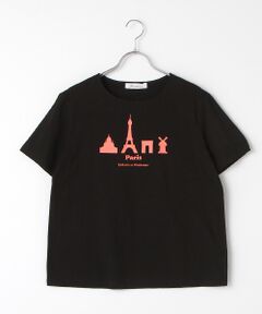 コットン天竺シルエットパリプリントTシャツ