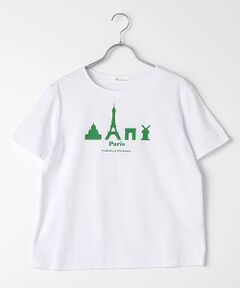 コットン天竺シルエットパリプリントTシャツ