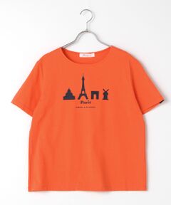 コットン天竺シルエットパリプリントTシャツ