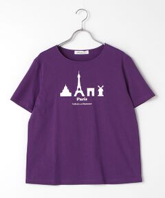 コットン天竺シルエットパリプリントTシャツ