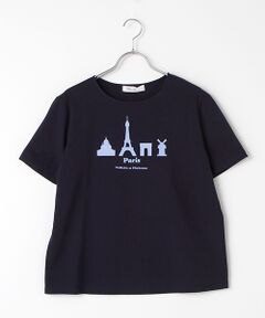 コットン天竺シルエットパリプリントTシャツ