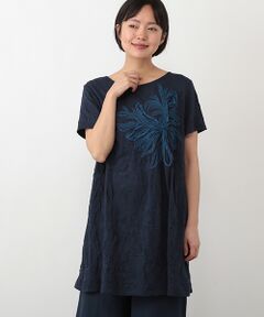 ワッシャー天竺×テープ刺繍チュニック