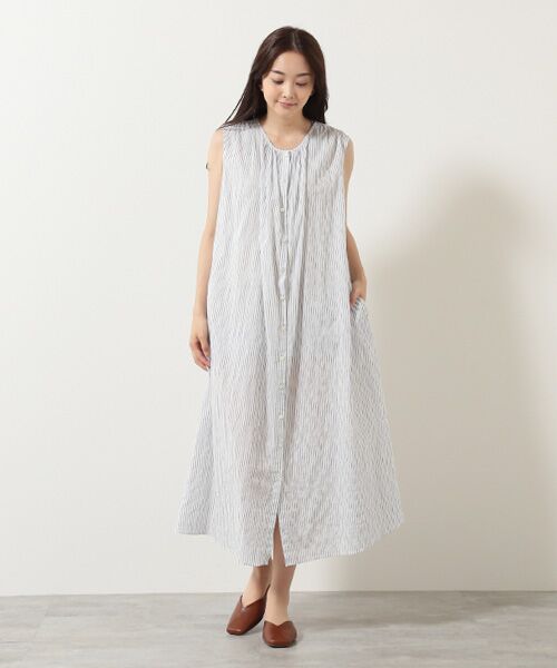 TABASA / タバサ ロング・マキシ丈ワンピース | シャーリングストライプワンピース | 詳細2