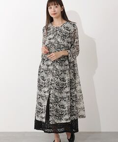 TABASA / タバサ ロング・マキシ丈ワンピース | シフォン×スケッチフラワープリント前開きワンピース