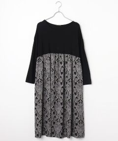 TABASA / タバサ ロング・マキシ丈ワンピース | サテン×オーナメントプリント切替ワンピース