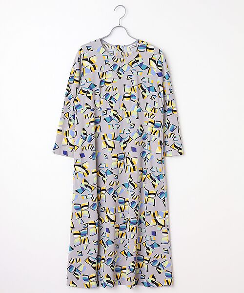 TABASA/タバサ スムース×幾何フラワープリントワンピース グレー F TABASA/タバサ スムース×幾何フラワープリントワンピース グレー F