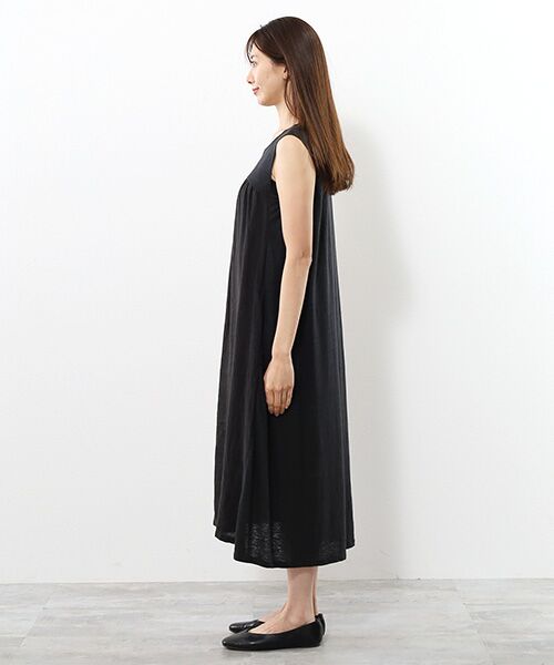 TABASA / タバサ ロング・マキシ丈ワンピース | リネンボイル×天竺 異素材ワンピース | 詳細6
