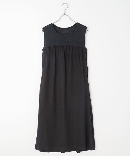 TABASA / タバサ ロング・マキシ丈ワンピース | リネンボイル×天竺 異素材ワンピース | 詳細9
