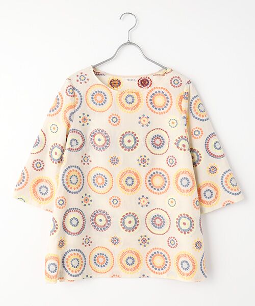 TABASA / タバサ チュニック | モザイクカットジャガード七分袖チュニック（ベージュ系）