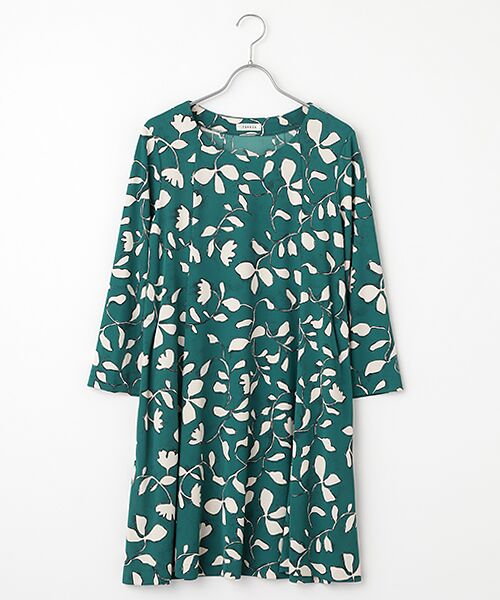 TABASA/タバサ スムース×シルエットフラワープリントチュニック グリーン M TABASA/タバサ スムース×シルエットフラワープリントチュニック グリーン M
