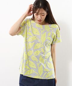 Leilian / レリアン ジオメトリック柄７分袖カットソー【ROCHAS Premiere】 ジオメトリック柄7分袖カットソー【ROCHAS Premiere