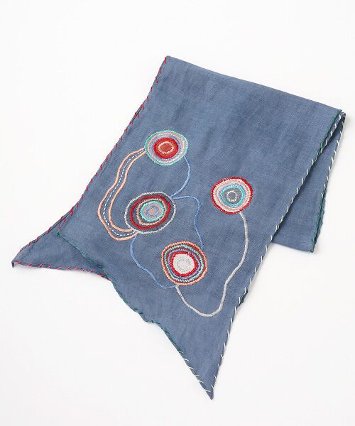 TABASA/タバサ ☆カラフルサークル刺繍ストール ブルー F TABASA/タバサ ☆カラフルサークル刺繍ストール ブルー F