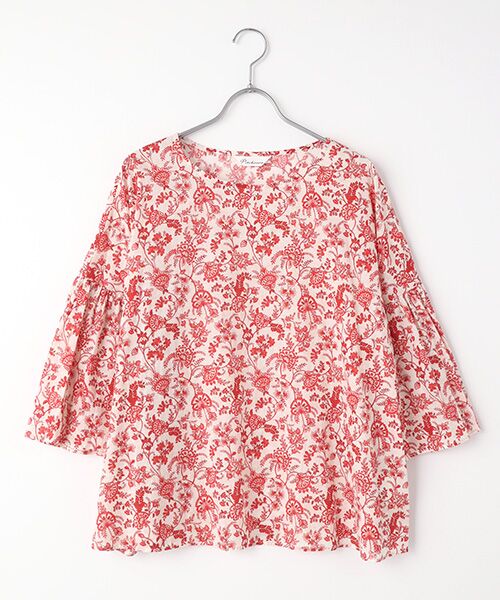 TABASA / タバサ シャツ・ブラウス | コットンローン×チンツプリントブラウス（アカ系）