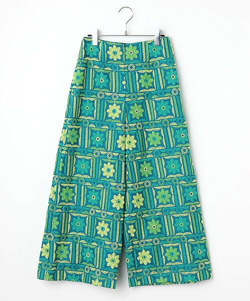 TABASA / タバサ その他パンツ | リネン×幾何フラワー刺繍パンツ（グリーン）