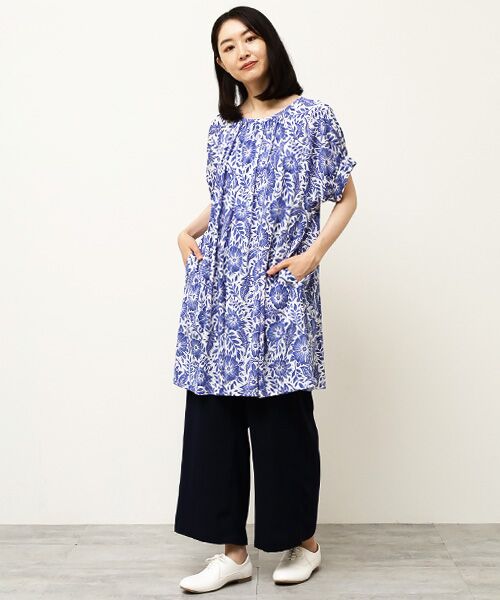 TABASA / タバサ チュニック | 版画風フラワープリントチュニック | 詳細11
