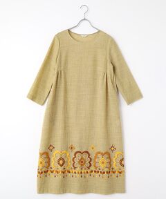 TABASA / タバサ ロング・マキシ丈ワンピース | ウールガーゼ×レトロフラワー刺繍ワンピース
