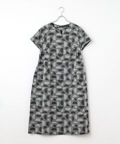 TABASA / タバサ ロング・マキシ丈ワンピース | ギンガム×幾何ジャガードワンピース