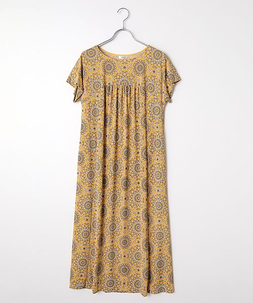 TABASA / タバサ ロング・マキシ丈ワンピース | サークル更紗フラワープリントワンピース（イエロー）