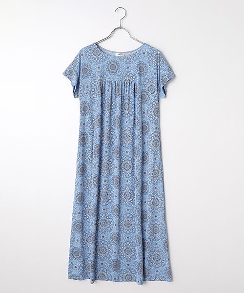 TABASA / タバサ ロング・マキシ丈ワンピース | サークル更紗フラワープリントワンピース（ブルー）