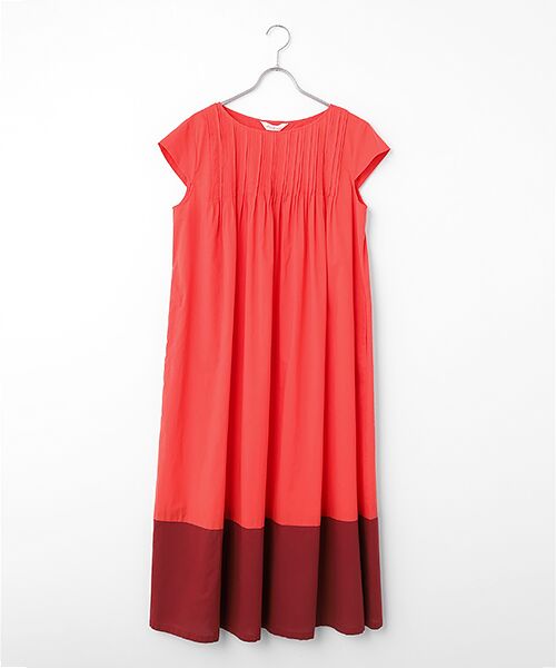 TABASA / タバサ ロング・マキシ丈ワンピース | バイカラーコットンローンワンピース（アカ×ボルドー）