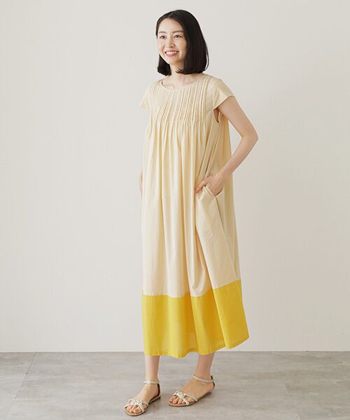 TABASA / タバサ ロング・マキシ丈ワンピース | バイカラーコットンローンワンピース | 詳細9
