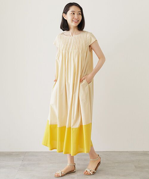 TABASA/タバサ バイカラーコットンローンワンピース ベージュ×キ F TABASA/タバサ バイカラーコットンローンワンピース ベージュ×キ F