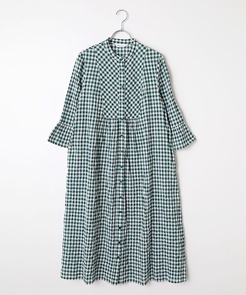 TABASA / タバサ ロング・マキシ丈ワンピース | コットンシャーリングギンガムワンピース（グリーン）