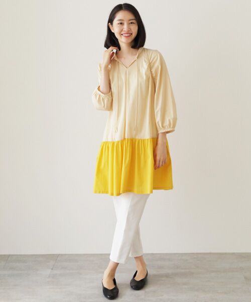 TABASA / タバサ チュニック | バイカラーコットンローンチュニック | 詳細3