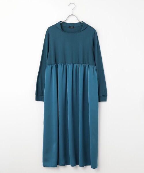 TABASA/タバサ スムース×サテンワンピース ブルーグリーン F TABASA/タバサ スムース×サテンワンピース ブルーグリーン F