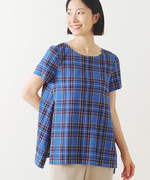 TABASA/タバサ タータンチェック 楊柳 チュニック ブルー 34