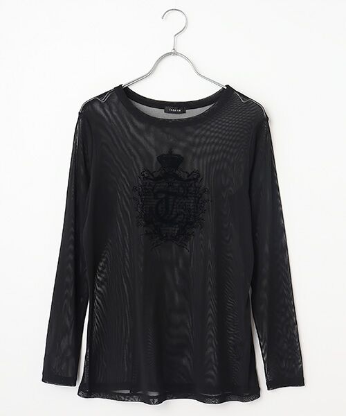 TABASA / タバサ Tシャツ | ポリエステル チュール フロッキープリント Tシャツ（クロ）