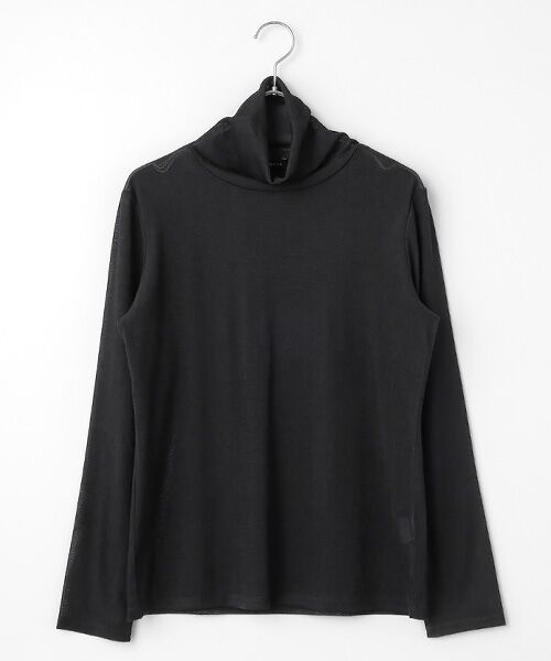 TABASA / タバサ カットソー | フロック調 チュール 起毛 タートルネック カットソー（クロ）