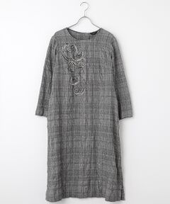 TABASA / タバサ ロング・マキシ丈ワンピース | モノトーンチェック×スパイラル刺繍ワンピース