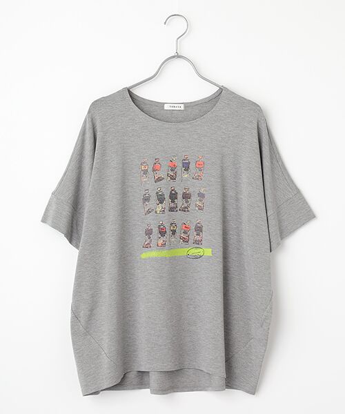 TABASA/タバサ レーヨンベア天竺 × ペイントプリント Tシャツ グレー F