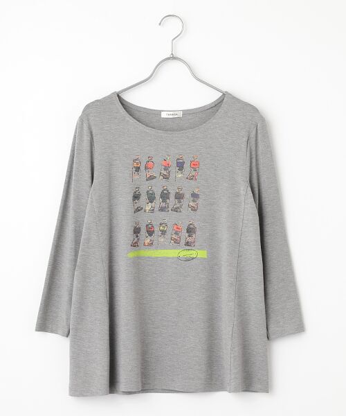 TABASA/タバサ レーヨンベア天竺 × ペイントプリント ロング Tシャツ グレー F