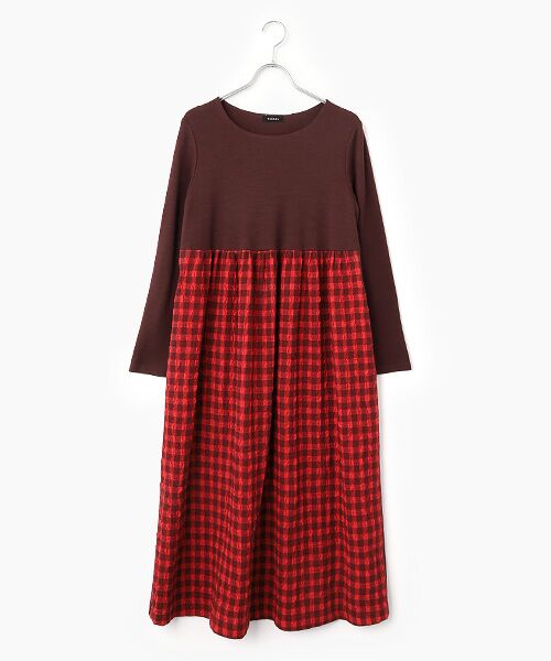 TABASA / タバサ ロング・マキシ丈ワンピース | コットン/ウール ギンガム ワンピース（アカ）
