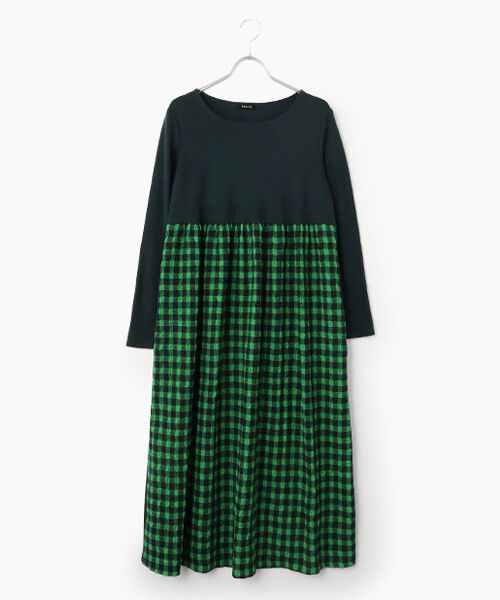 TABASA / タバサ ロング・マキシ丈ワンピース | コットン/ウール ギンガム ワンピース（グリーン）