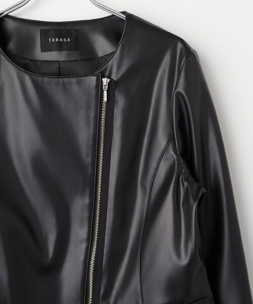 TABASA / タバサ レザーブルゾン・ジャケット | フェイクレザー ノーカラー ライダース ジャケット | 詳細3