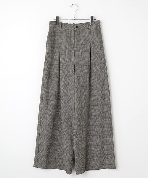 TABASA/タバサ ピーチストレッチ グレンチェック ワイドパンツ チャ系 32